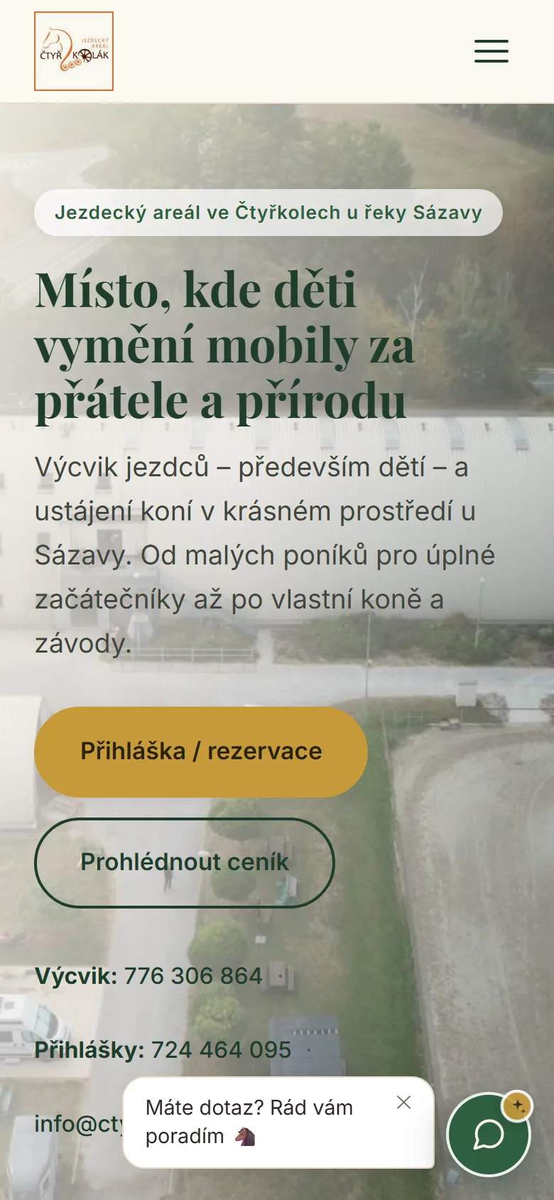 Nový web jízdárny Čtyřkolák na mobilu — rezervace přímo z telefonu